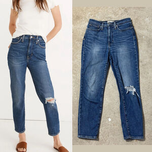 Madewell The Momjean Blue Jeans Women’s Size 27 Ripped High Rise Tapered Leg